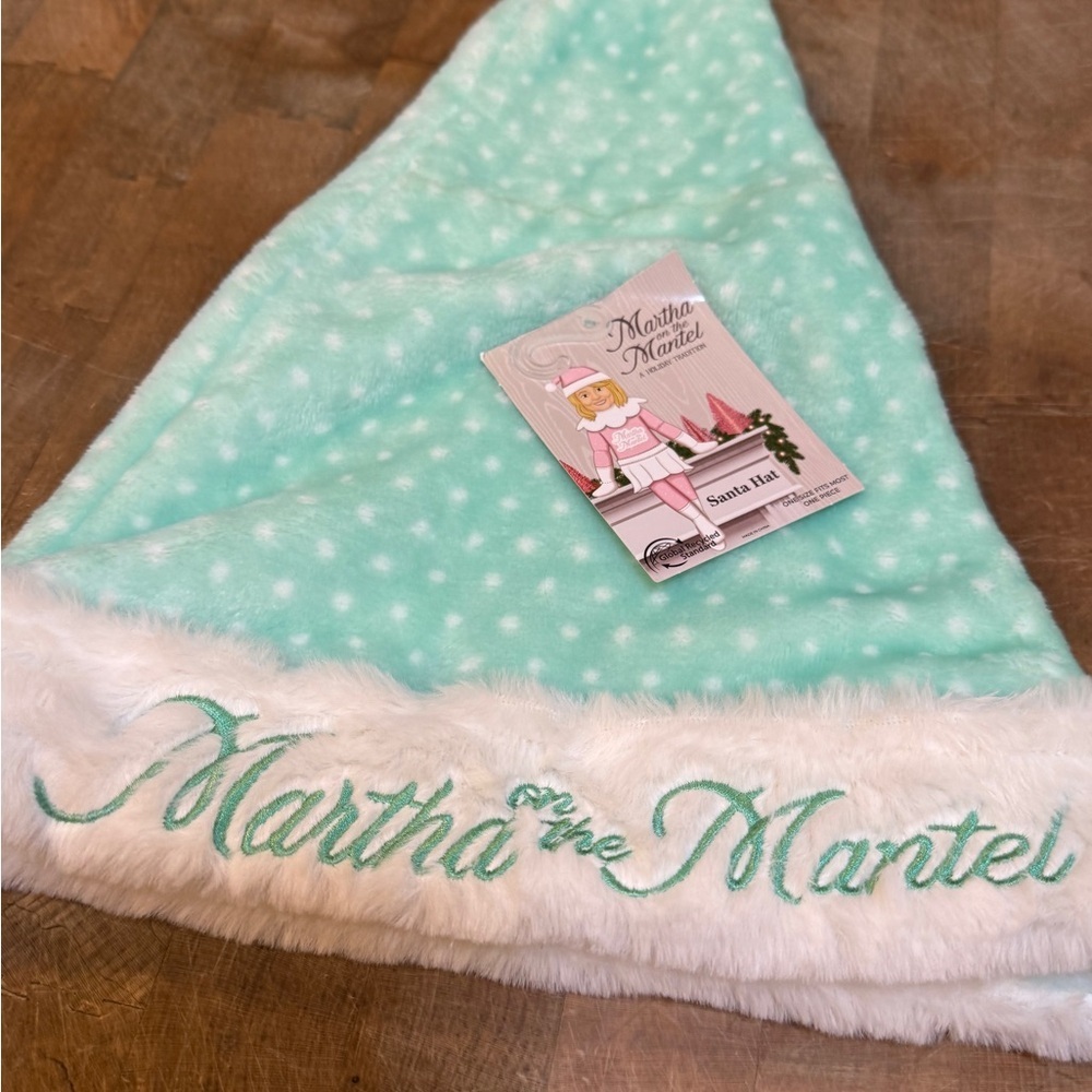 Martha on the Mantle Mint Green Christmas Santa Hat with White Trim Brand New - Picture 2 of 8